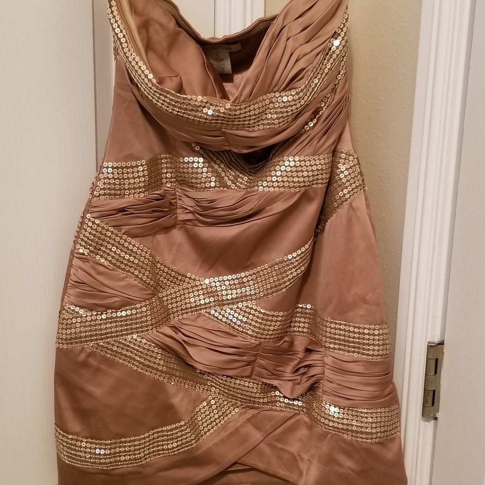 Arden B. Tan and gold sequins party dress